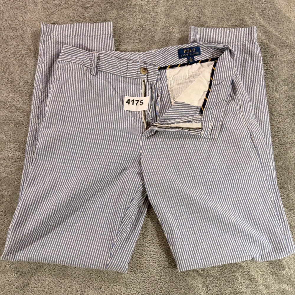 Polo Ralph Lauren Pants Women 18 Blue White Seersucker Striped Chino Trousers